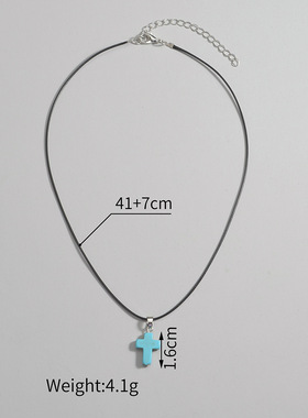 时尚复古风松石十字架吊坠防水蜡线可调节女士项链适合通勤祷告