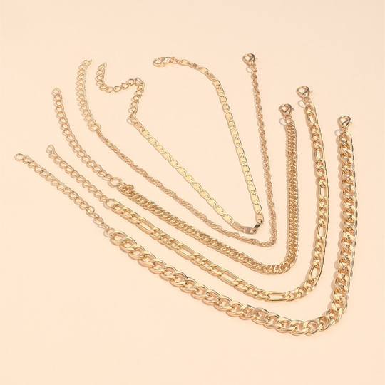 European and American cross-border fashion accessories, simple metal chain, retro creative snake chain anklet five-piece set