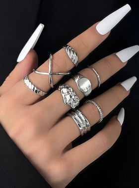 欧美个性简约时尚不规则戒指金属关节戒气质套装八件套