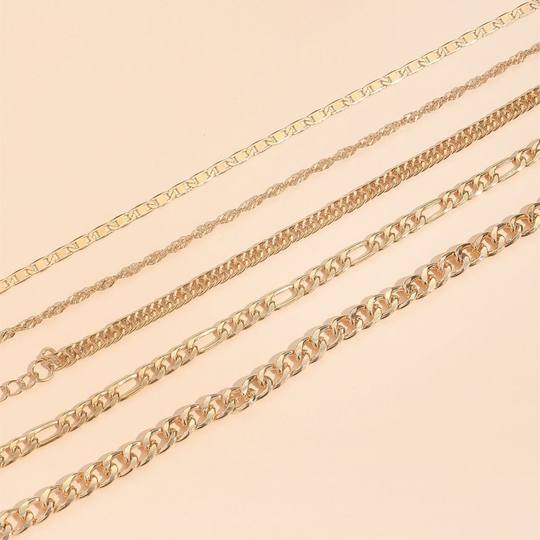 European and American cross-border fashion accessories, simple metal chain, retro creative snake chain anklet five-piece set