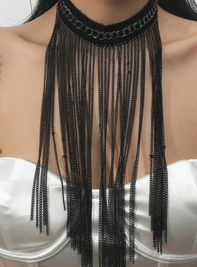 新款欧美跨境时尚个性链条流苏百搭气质蕾丝项链