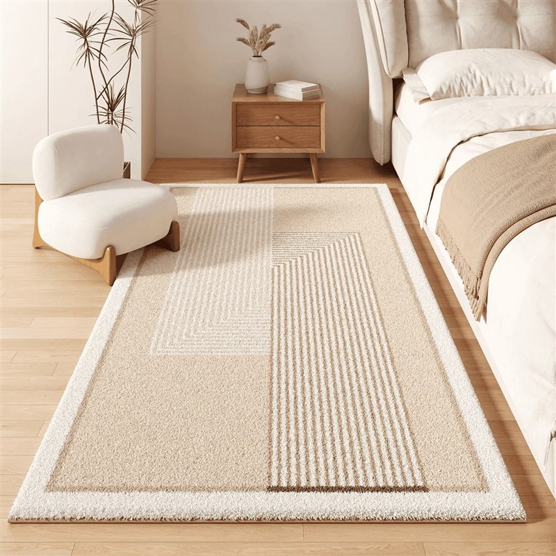 Light luxury bedroom carpet B&B bed front foot mat master bedroom room high-end bedside blanket machine washable log style floor mat