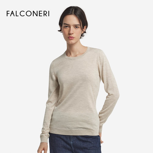 FALCONERI女士时尚圆领长袖毛衣休闲四季原色山羊绒针织衫DML261M - 图1