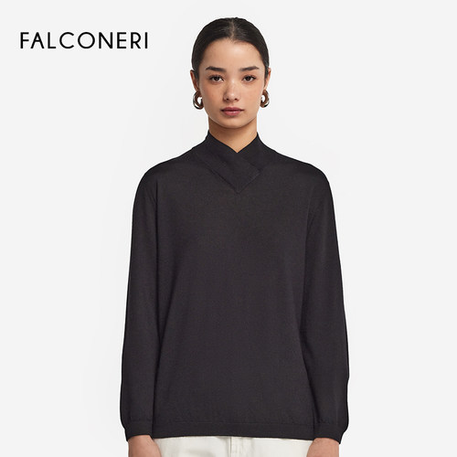 FALCONERI25年新品女士宽松休闲交叉领羊绒针织衫套头毛衣DMLR250 - 图1