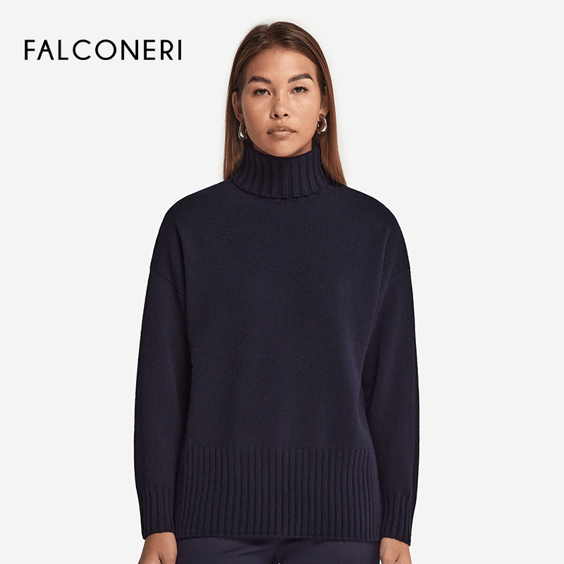 【明星同款】FALCONERI女士宽松罗纹高领山羊绒毛衣针织衫DML428E,淘宝优惠券,粉丝福利购,淘宝优惠卷