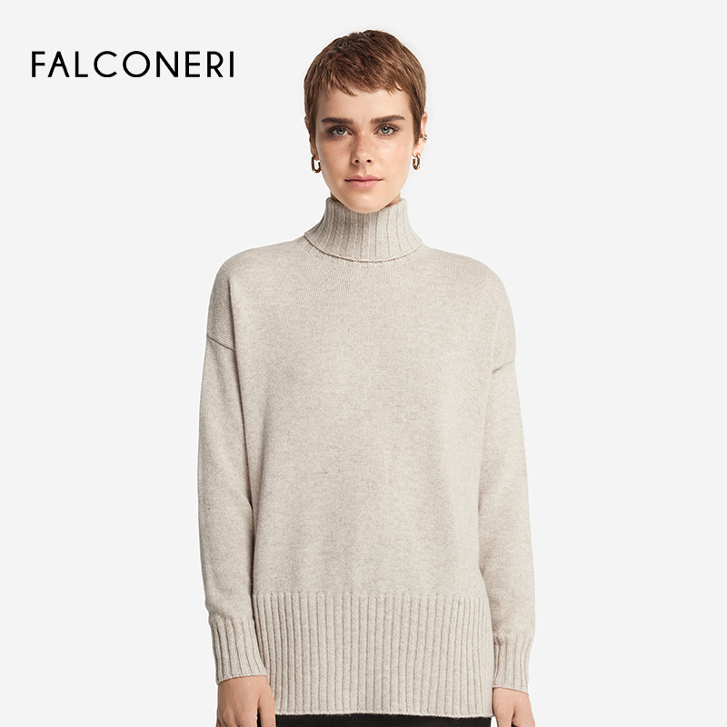 【明星同款】FALCONERI女士宽松罗纹高领山羊绒毛衣针织衫DML428E,淘宝优惠券,粉丝福利购,淘宝优惠卷