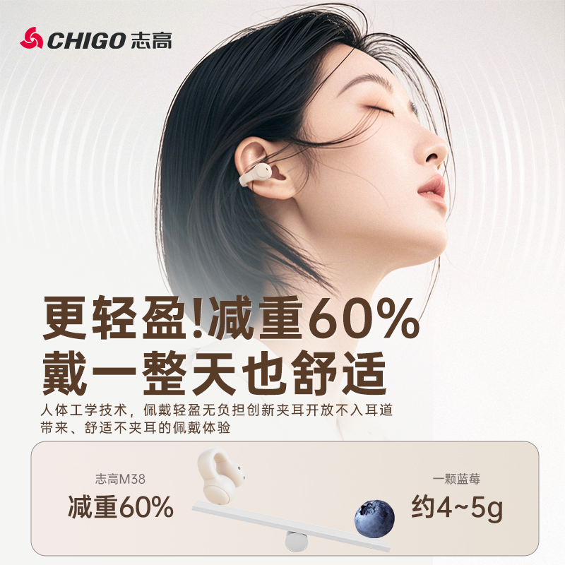 志高蓝牙耳机2024新款无线不入耳耳夹式气骨传导跑步运动官方正品