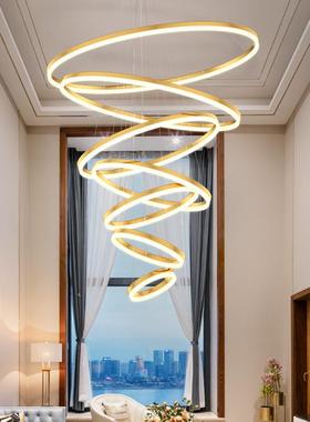 客厅吊灯现代简约大气复式楼大吊灯楼梯多层圆环轻奢餐厅北欧灯具