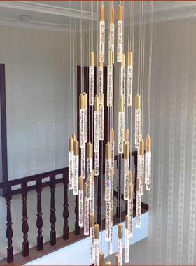 旋转水晶楼梯吊灯别墅长吊灯现代简约中空复式楼梯灯led灯具