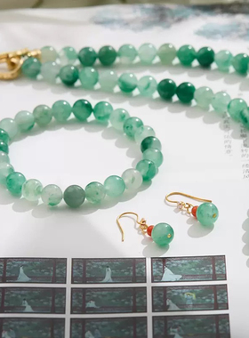 抖音爆款天然8MM非洲翠手串霓虹翠女项链耳环手串母亲节国风礼物