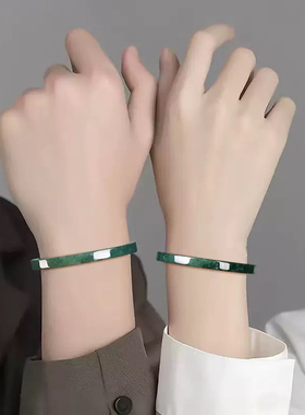 天然A货翡翠蓝水方手镯玉环手环冰种玉石镯子个性男女款手饰情侣