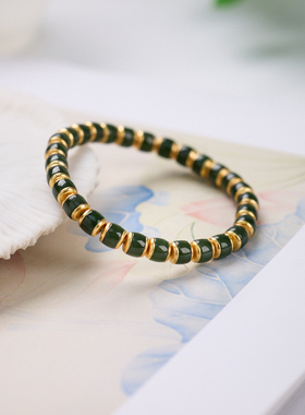 天然桶珠碧玉手串S925银和田碧玉直切高级感玉石手链男女款新中式