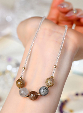 天然白水晶四季幽灵锁骨链延长链调节女士时尚原创新爆款项链吊坠