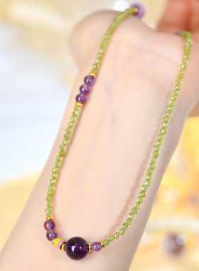 天然橄榄石紫水晶锁骨链S925银时尚原创女士新款网络热销项链吊坠