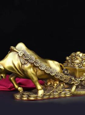 直销新款大号铜牛摆件黄铜生肖牛拉元宝车华尔街牛家居饰品办公室