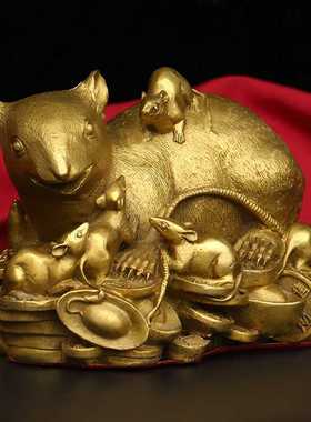 新款直销中式精工铜如意五子鼠金钱鼠五福临门鼠摆件书房办公室装