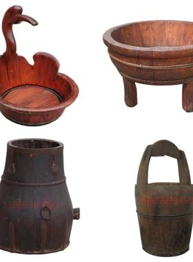 民俗老物件复古旧水桶老木桶木盆老旧农具农家院装饰摆件怀旧收藏