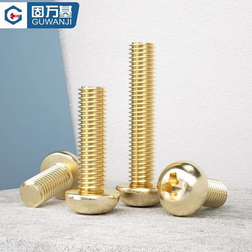 黄铜圆头十字螺丝钉铜制盘头平尾螺栓机牙螺钉大全国标M2M3M4M5M6 - 图0