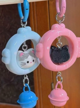 可爱猫猫小鱼立体铃铛挂件高颜值钥匙扣包包挂饰送闺蜜情侣小礼物