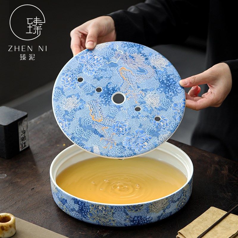珐瑯彩手工掐丝银j龙茶盘家用陶瓷储水式圆盘功夫茶具茶海干 干泡,淘宝优惠券,粉丝福利购,淘宝优惠卷