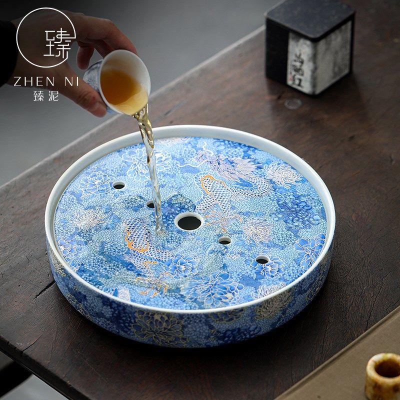 珐瑯彩手工掐丝银j龙茶盘家用陶瓷储水式圆盘功夫茶具茶海干 干泡,淘宝优惠券,粉丝福利购,淘宝优惠卷