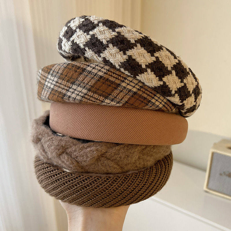 2023新款小众发饰港式复古高颅顶厚款宽面发箍女格纹发箍粗款头箍,淘宝优惠券,粉丝福利购,淘宝优惠卷