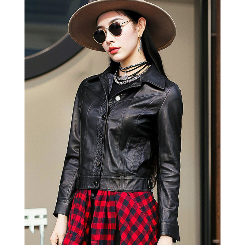 半植鞣绵羊皮高档真皮外套女皮衣夹克小皮衣短款百搭时尚P41401,淘宝优惠券,粉丝福利购,淘宝优惠卷