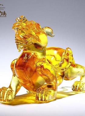 琉璃招财镇宅貔貅摆件一对金黄色水晶工艺礼品摆饰客厅装饰乔迁礼