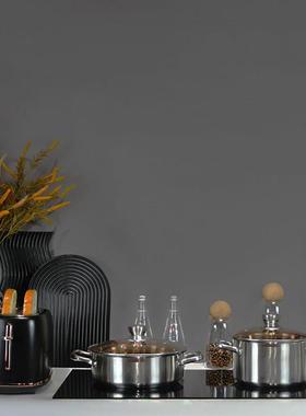 样板房厨房厨具摆件组合软装饰品不锈钢锅具砧板花艺套装道具轻奢