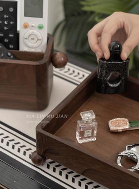 钥匙收纳玄关摆件实木套装轻奢高档入户进门中古风装饰高级感木盒