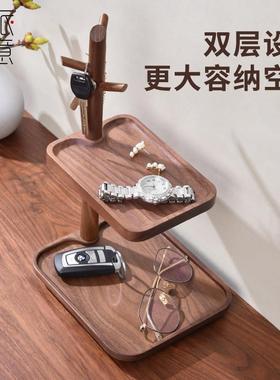 入户进门口玄关钥匙收纳摆件创意实木鞋柜桌面轻奢口罩饰品托盘