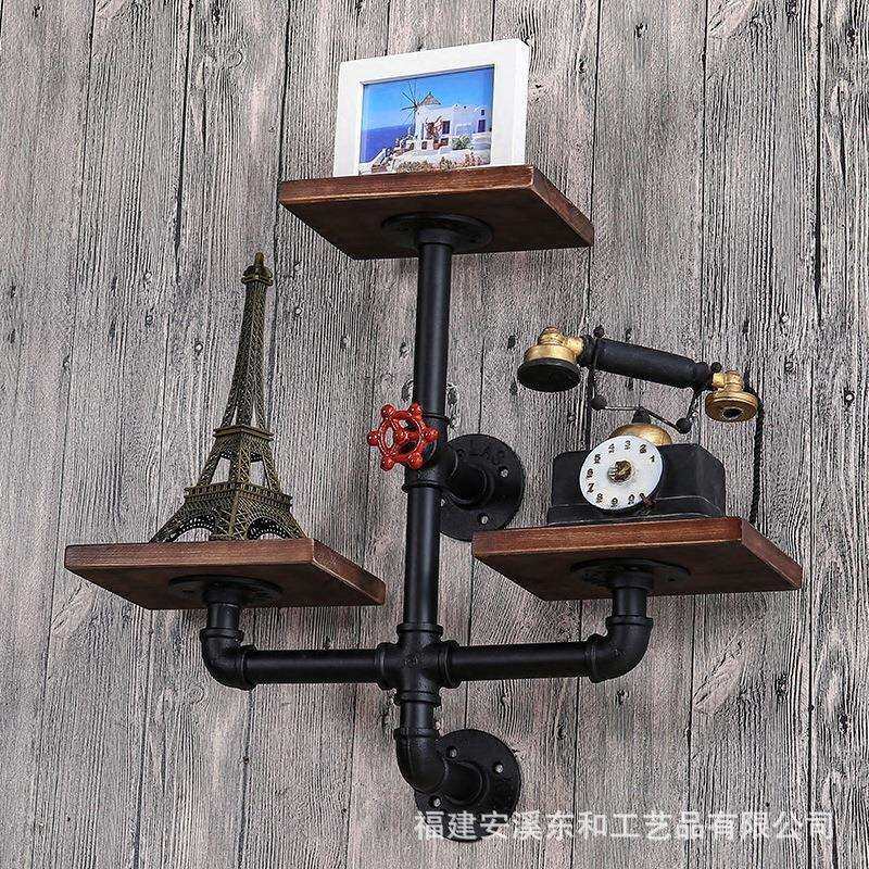 美式复古工业风实木铁艺水管书架客厅酒吧墙上一字隔板置物架,淘宝优惠券,粉丝福利购,淘宝优惠卷