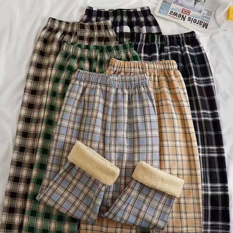 【多色可选】加绒加厚新款羊羔绒格子裤