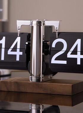 创意自动翻页时钟摆件桌面机械表摆台式数字钟表覆古客厅玄关装饰