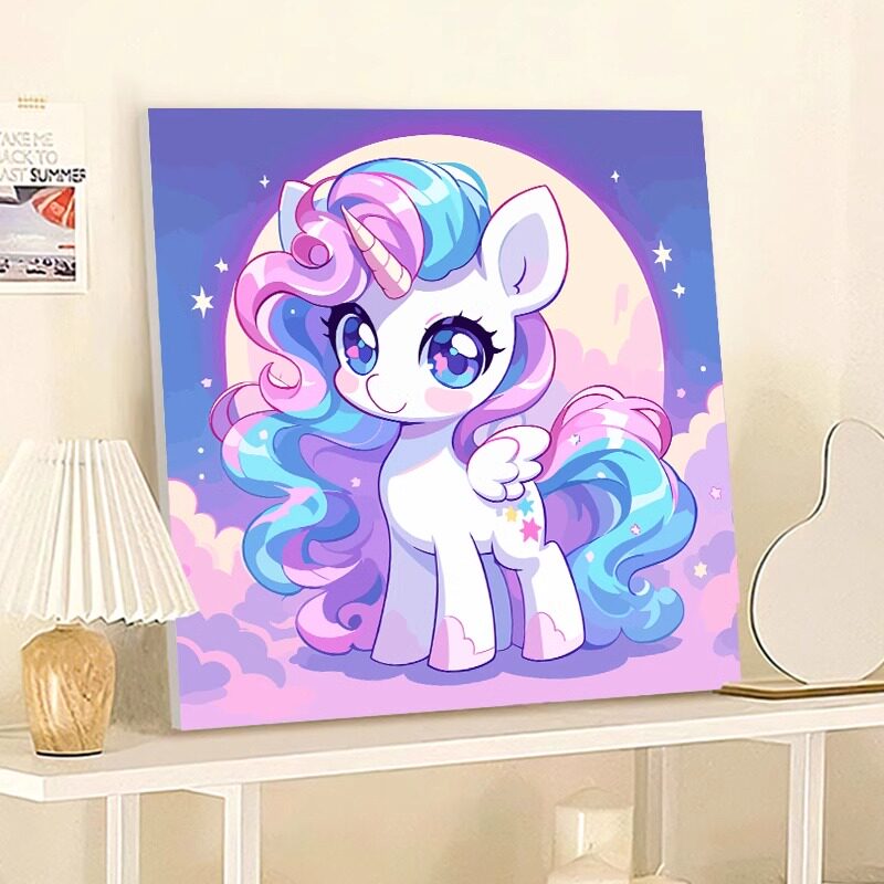 新款小马宝莉数字油画diy简单卡通儿童涂色画画手工填色油彩画