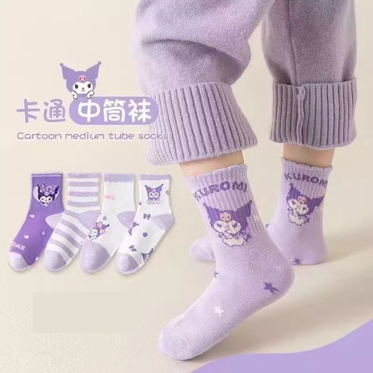 儿童袜子女童春季时尚卡通中筒袜女孩库洛米童袜女可爱宝宝花边HH