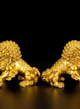 新款直销黄铜狮子摆件黄铜狮子一对门口办公室客厅店铺北京狮故宫