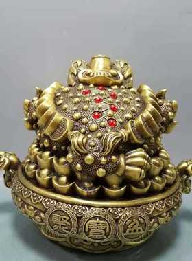 直销新款黄铜聚宝盆金蟾黄铜金蟾黄铜如意聚宝盆金蟾摆件客厅办公