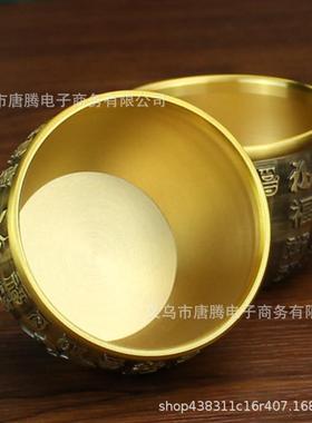 直销新款 黄铜精雕百福缸小铜器客厅书房纯铜招财铜缸摆件金属工