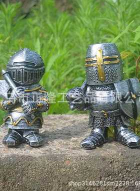 直销新款守卫雕塑花园装饰盔甲骑士侏儒守卫微景观欧式雕塑树脂工