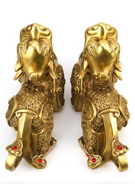 直销新款黄铜金钱貔貅摆件走路貔貅摆件一对家居饰品工艺品