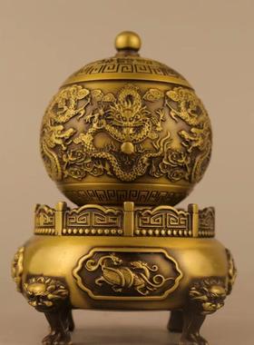 直销新款双龙戏珠鼎纯铜摆件家居客厅办公室桌面工艺装饰品礼品四