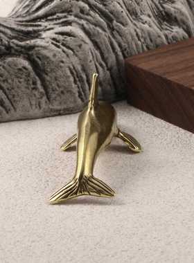 直销新款跨境热销微笑海豚黄铜摆件仿古玩做旧海洋生物茶宠桌宠摆