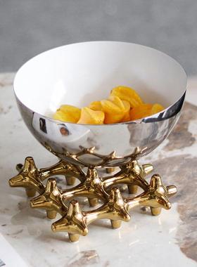 直销新款欧式不锈钢轻奢水果盘客厅茶几餐台零食盘创意果盆果兜摆