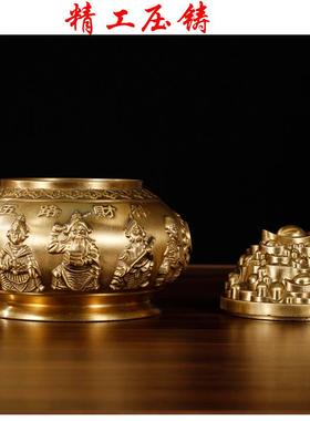 直销新款全黄铜开盖五路财神聚宝盆客厅办公室礼品艺摆件