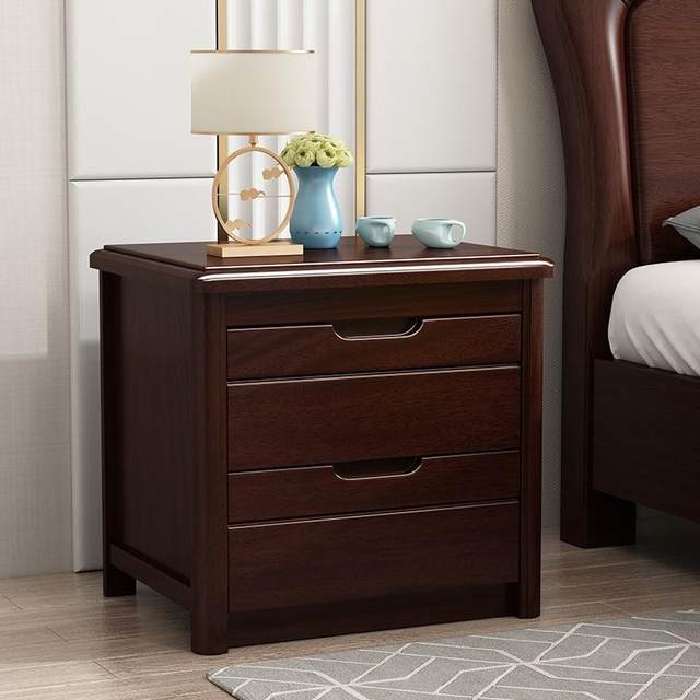 5V full solid wood bedside table modern Chinese black walnut small apartment bedroom storage storage bedside cabinet complete 62