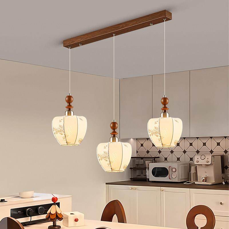 中古风饭厅吊灯布艺印花法式覆古灯胡桃木色南洋宋代美学吧台灯具,淘宝优惠券,粉丝福利购,淘宝优惠卷