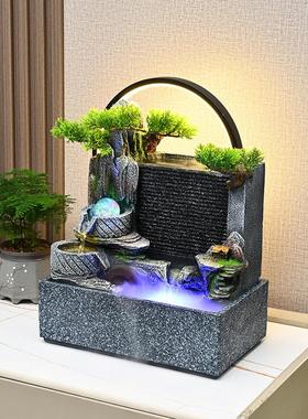 假山水幕墙流水摆件循环水造景客厅办公室桌面招财风水轮开业乔迁