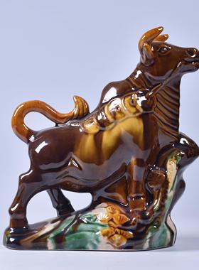 陶瓷牛摆件十二生肖牛摆件吉祥物黄色牛招财牛玄关家居金钱牛桌面