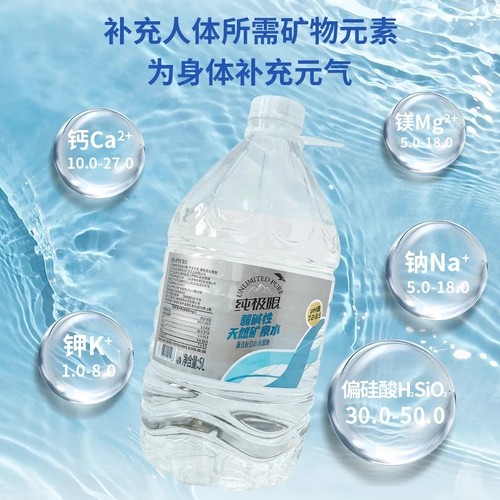 【高端品质】纯极限弱碱性天然矿泉水5L*4桶+500ml*24瓶组合 - 图0
